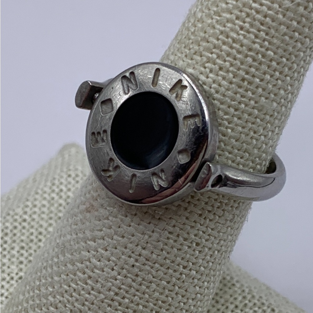 Nike Silver Tone Reversible Spinner Ring with Turquoise & Black Inlay - Size 5